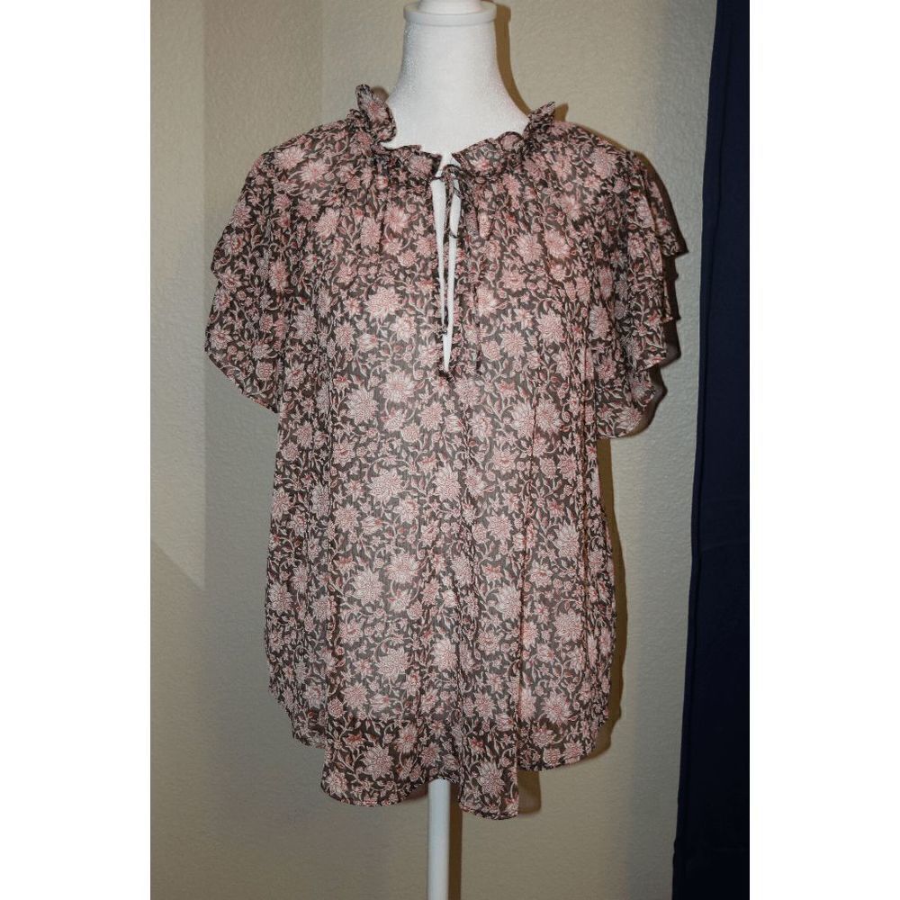 Anthropologie Sheer Floral Print Top